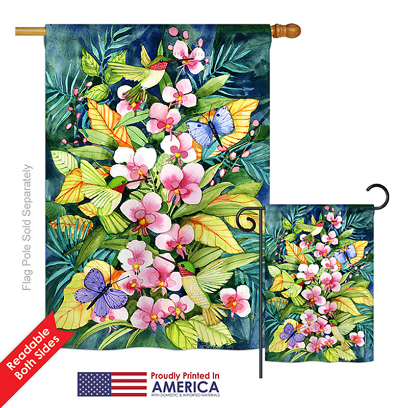 Ensemble de drapeaux en polyester 40 x 28 po Orchids And Hummingbirds