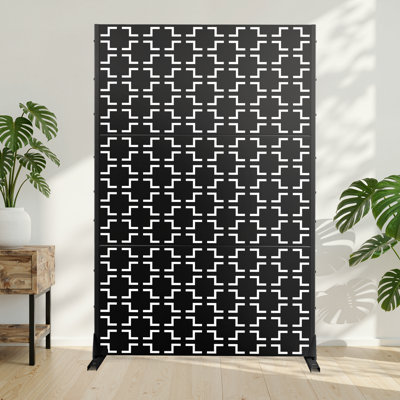 70" H x 45" W Metal Privacy Screen with Stand – Freestanding Outdoor Privacy Panel for Deck, Patio, Balcony by MINGYUEDA