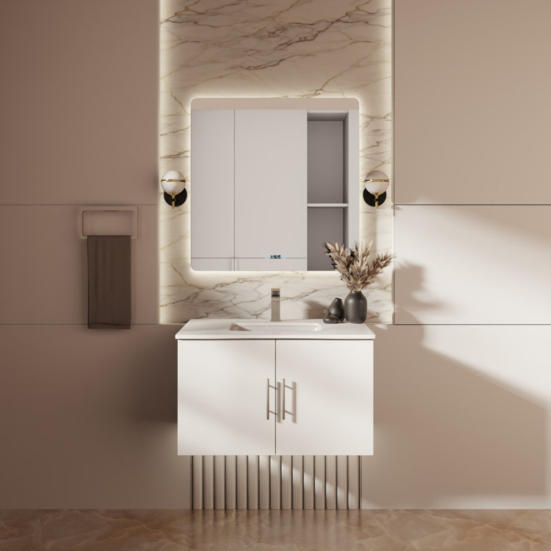 Geneva 30" Wall-Mounted Single Bathroom Vanity Set, Glossy White, White Quartz