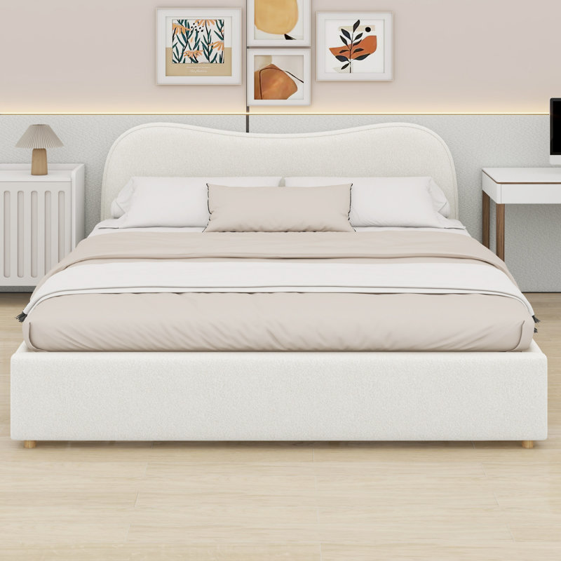 Lit plateforme tapissier Minimalist, White, Très grand lit