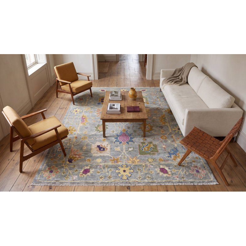 Tapis oriental gris en laine noué à la main Fiona