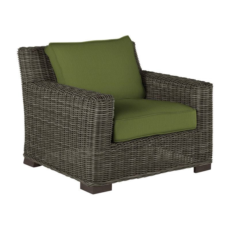 Rustic Woven N-Dura Resin Wicker Outdoor Lounge Chair, Slate Gray, Welt, Linen Forest