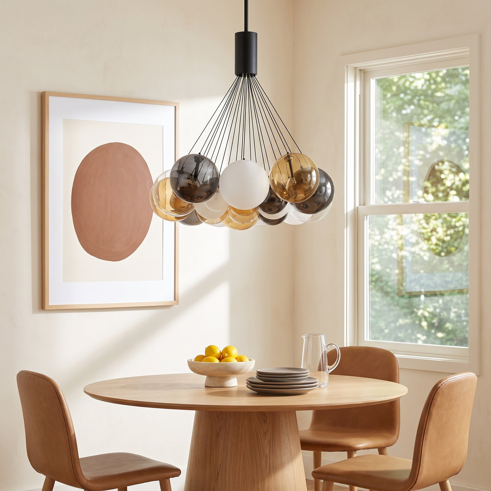 Alikee 20 Light Glass Steel Dimmable Pendant, White/Smoke/Amber, Matte Black