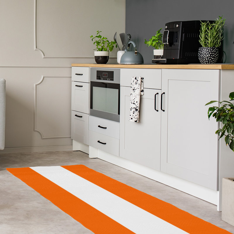 Tapis tissé à plat orange/blanc Miami, Tapis de couloir 2 pi 6 po x 8 pi