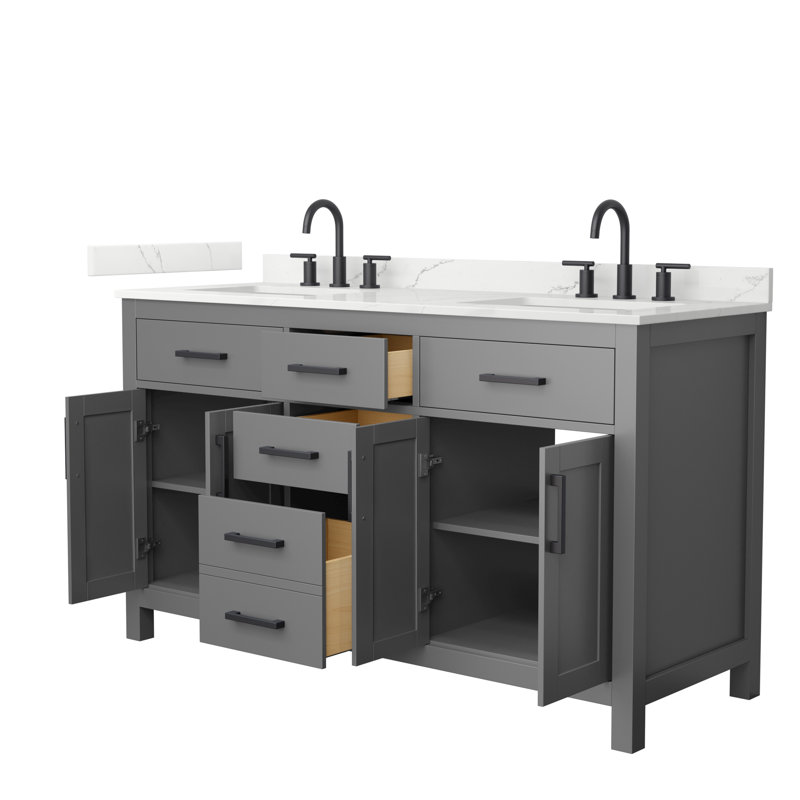 Beckett 60" Freestanding Double Bathroom Vanity with Quartz Top, Giotto Quartz, Matte Black, Dark Gray