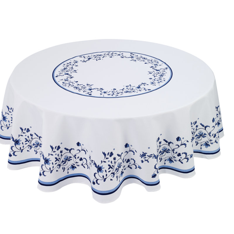 Portofino Blue and White Round Fabric Tablecloth