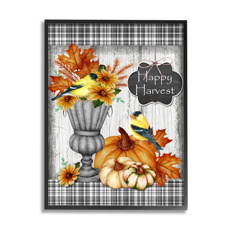 «Happy Harvest, Autumn Birds and Gourds» par Sheri Hart - impression d'art graphique, H 20 po x l 16 po x P 1,5 po
