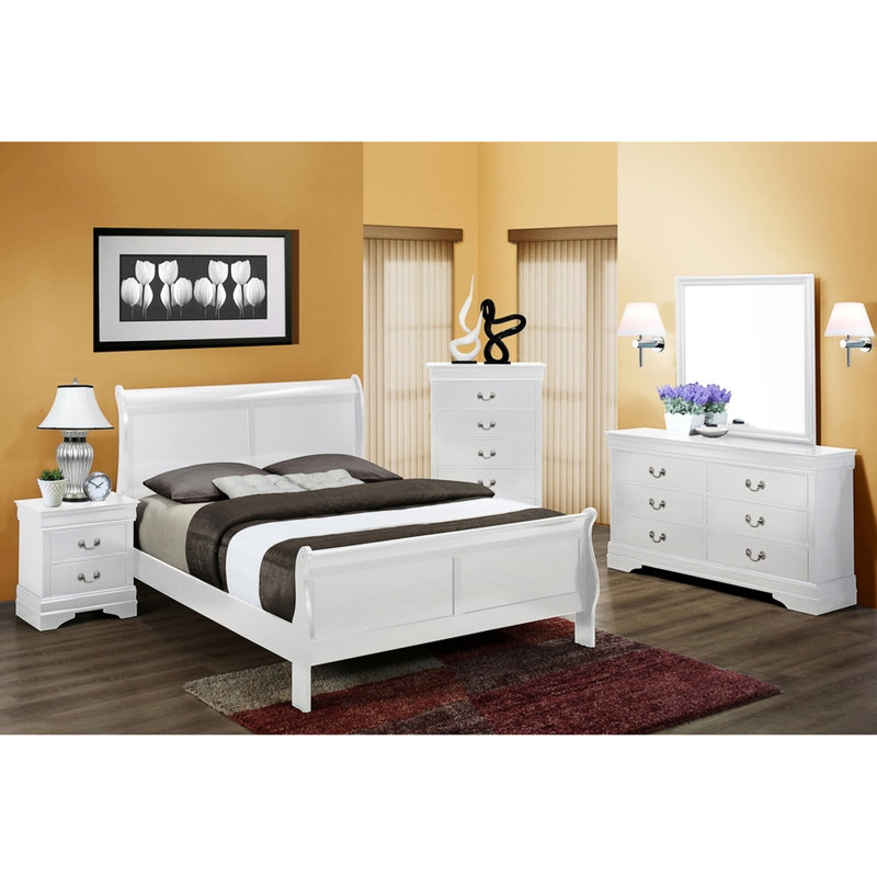 Lit de chambre à coucher, lit double en bois massif blanc et blanc, Lit double, Blanc