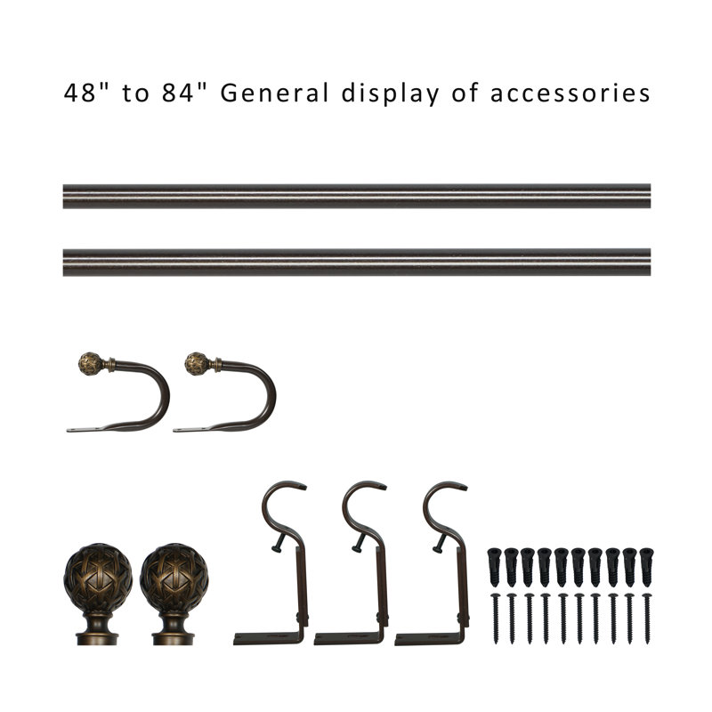 Danquan Adjustable Overall Width x 1'' Diameter Single Curtain Rod, Bronze, 48" - 84"