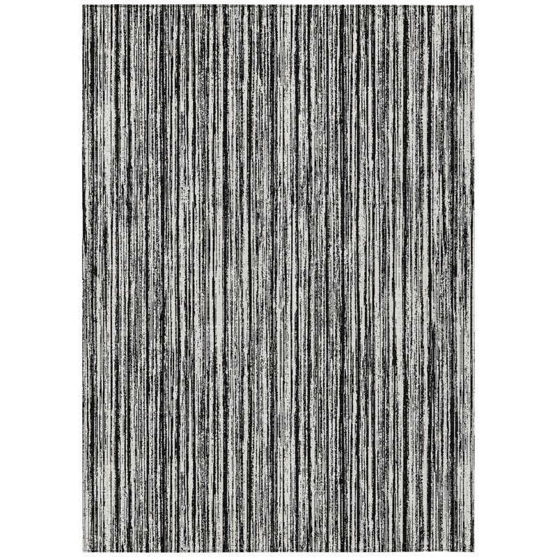 3' X 5' Black And Ivory Striped Washable Indoor Outdoor Area Rug