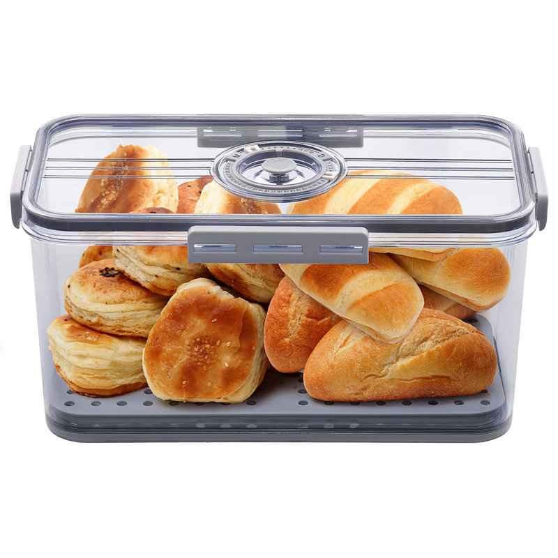Gray Airtight Bread Storage Container with Lid and Time Recording