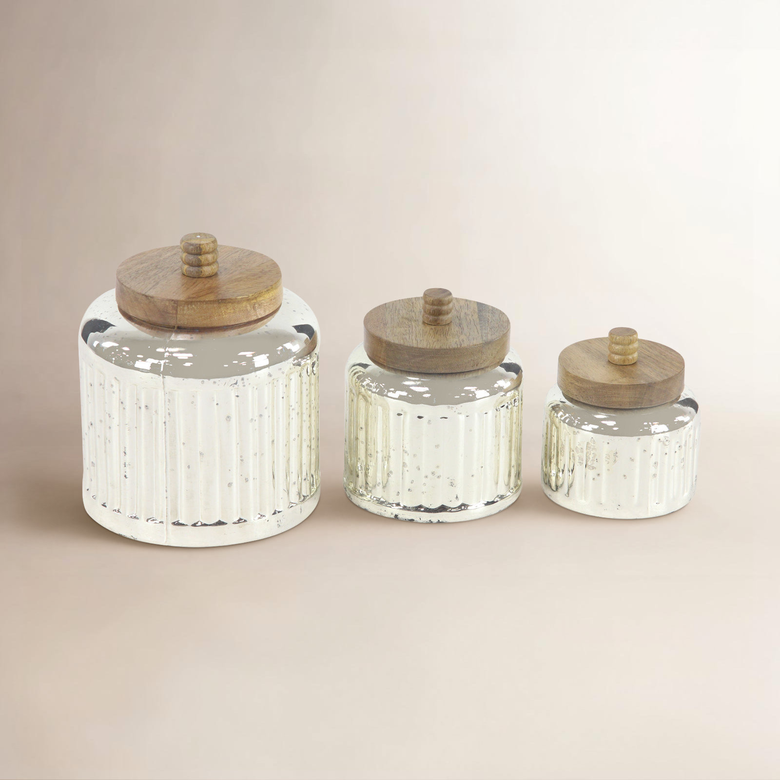 Glass Kitchen Canister Set, 6" H x 6" W x 6" D, Silver Brown