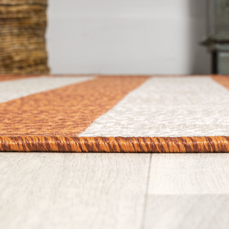 Hedva Two-Tone Wide Stripe Orange/Beige Indoor/Outdoor Rug, Rectangle 5'3" x 7'7"