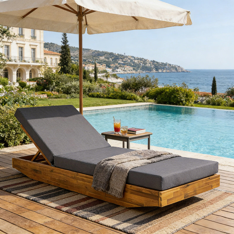 Chaise longue, fauteuil inclinable d'extérieur avec coussin hydrofuge 3 fois, Gris foncé