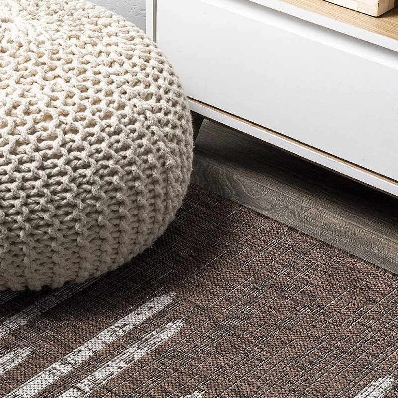 Dungannon Berber Stripe Geometric Brown/Beige Indoor/Outdoor Rug, Runner 2'2" x 10'