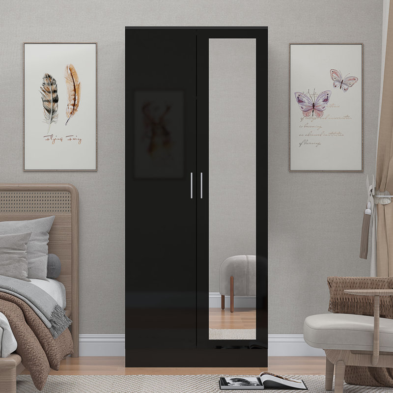 Osbourne 2 Door Wardrobe, Black Oak/Gloss Black