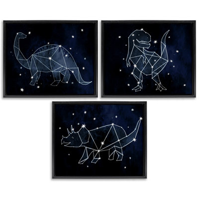 «Night Sky Dinosaur Constellations», ensemble de 3 toiles flottantes encadrées par Daphne Polselli