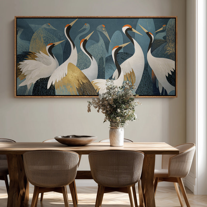 Extra large grotte élégante avec impression de fond botanique bleu, 30" H x 60" W, Natural