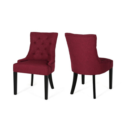 2 Dining Chair In Red - Stylish Contemporary With Diamond Tuft And Tapered Legs Upholstered (2) Style Curved Back Feet