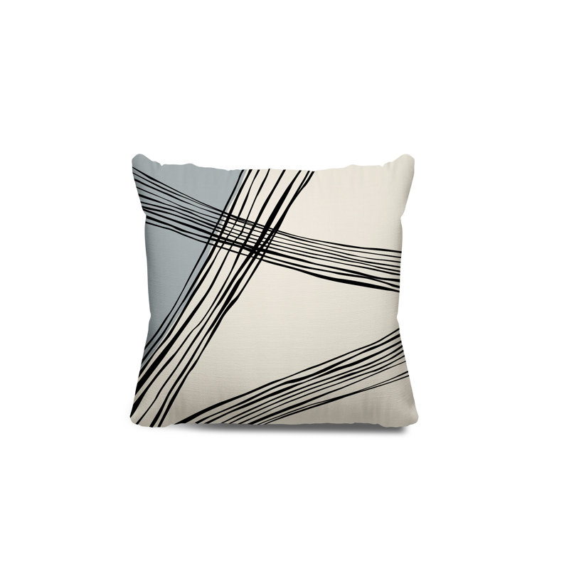 Cassie Abstract Outdoor Reversible Throw Pillow, 15"H x 15"W, Grey/Cream/Black
