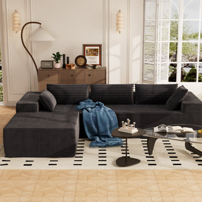 Canapé modulaire en forme de L 105,5 po avec méridienne moderne, sans assemblage, tissu gris facile à nettoyer - gris
