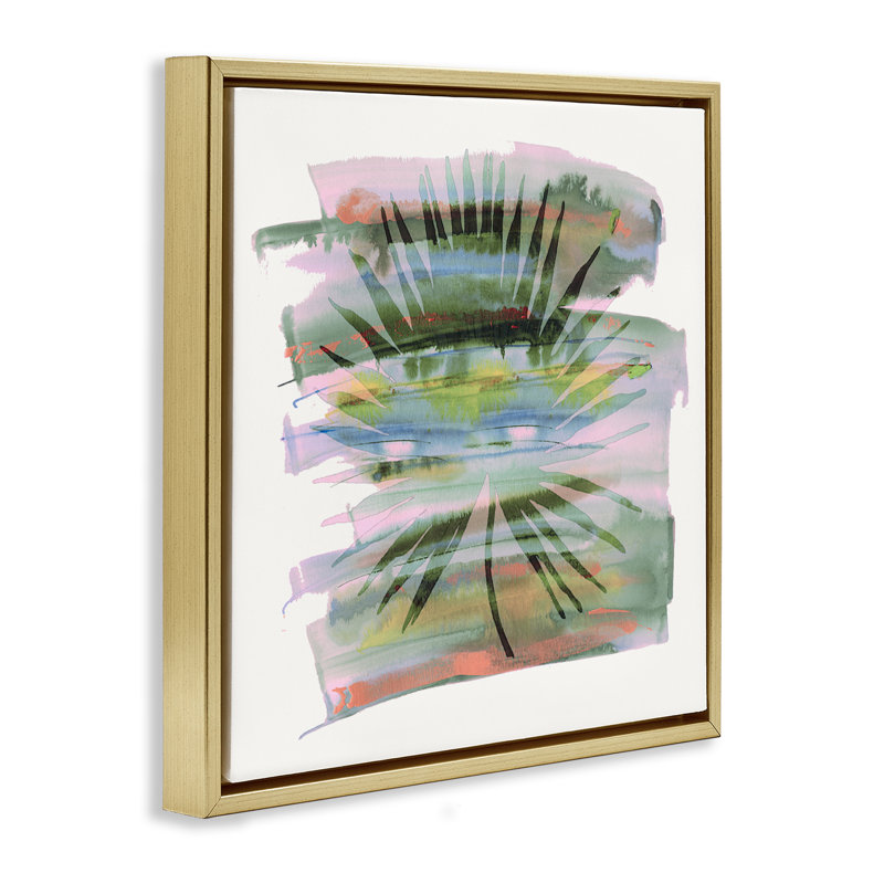 Tropical Dream Pastel Palm Floating Frame, design by Susan Jill, 18" H x 18" W, Metallic Gold Floater Frame