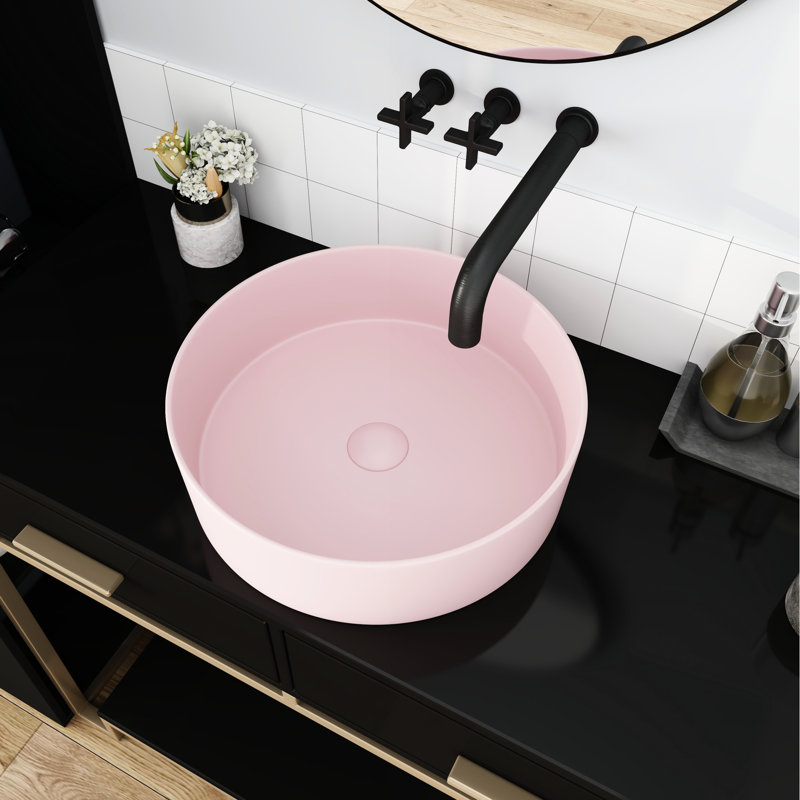 Lavabo vasque en céramique rose, lavabo vasque, 15,38 po 15,38 po 4,58 po, céramique, lavabo simple à conserver de la crasse, matériau 15,7 po x 15,7 po x 4,7 po, nettoyage facile