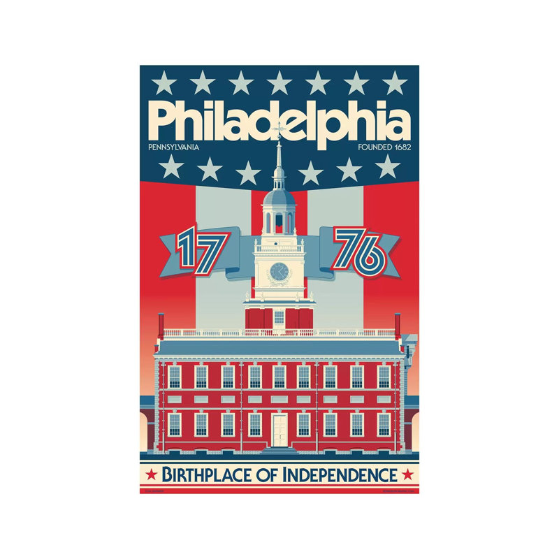 Affiche de voyage de Philadelphia Independence Hall - Publicité sur toile tendue, H 26 po x l 18 po x 1,5 po