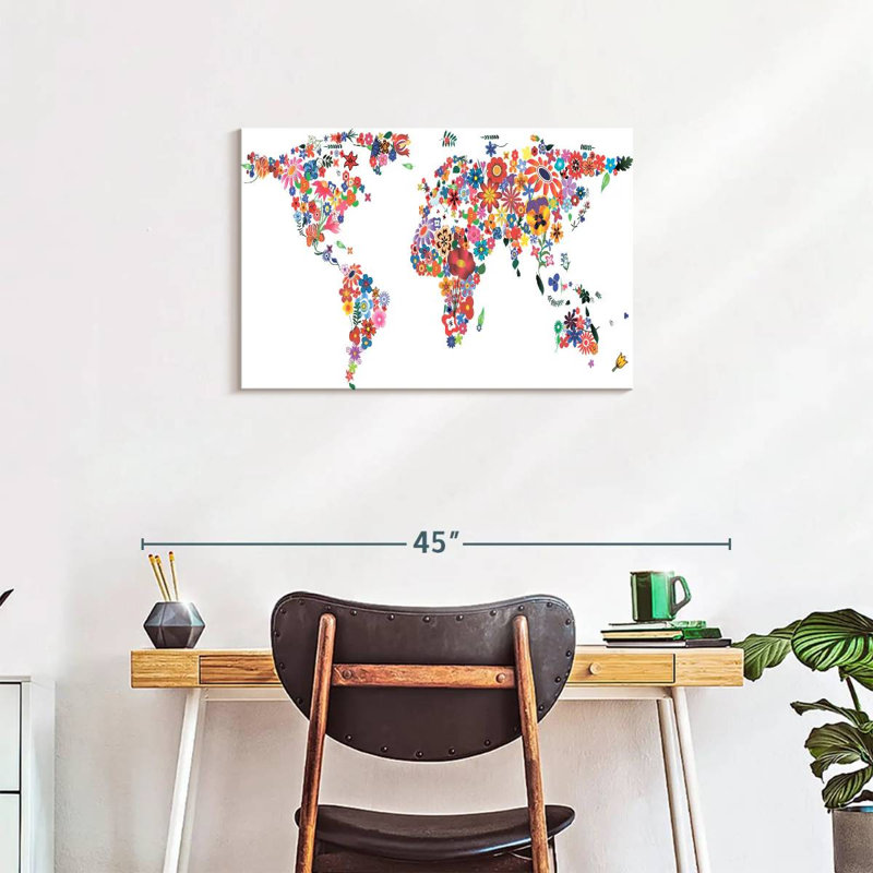 Harnek Flowers World Map, 20" H x 30" W