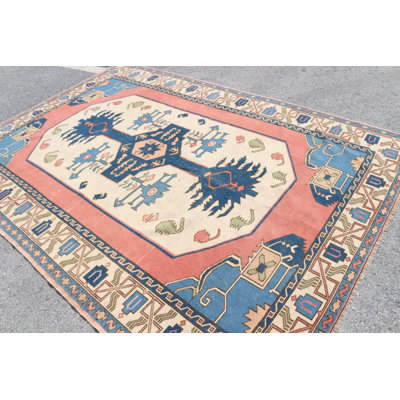 Tapis turc Oushak surdimensionné tissé à la main en rose pour un décor tribal avec un design antique