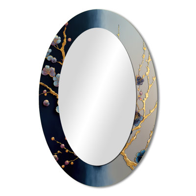 Blue Cherry Blossom Branch II - Blue Oval Wall Mirror Decor