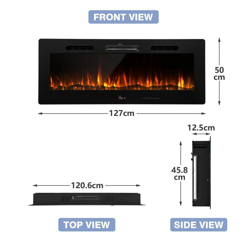 YODOLLA Black Electric Fireplace Insert, 50cm H x 127cm W x 12.50cm D