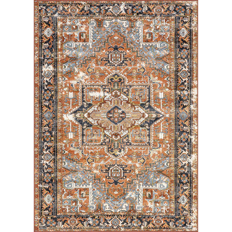 Tapis médaillon Ferber pour le salon, la chambre à manger, la cuisine, orange brûlé / ivoire, Rectangle 12 pi x 15 pi