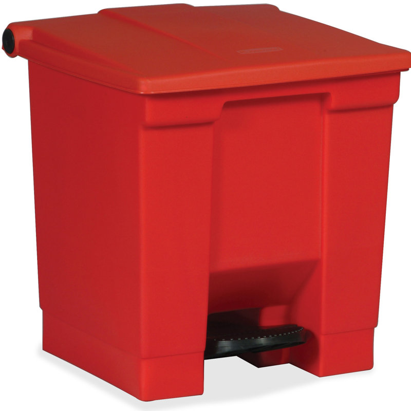 Red 8-Gallon Plastic Step-On Trash Can