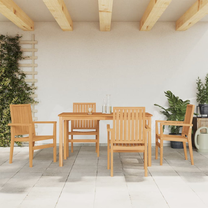 ClassicLiving Garden Dining Set Solid Wood Teak, 77cm H x 140cm L x 80cm W, 4