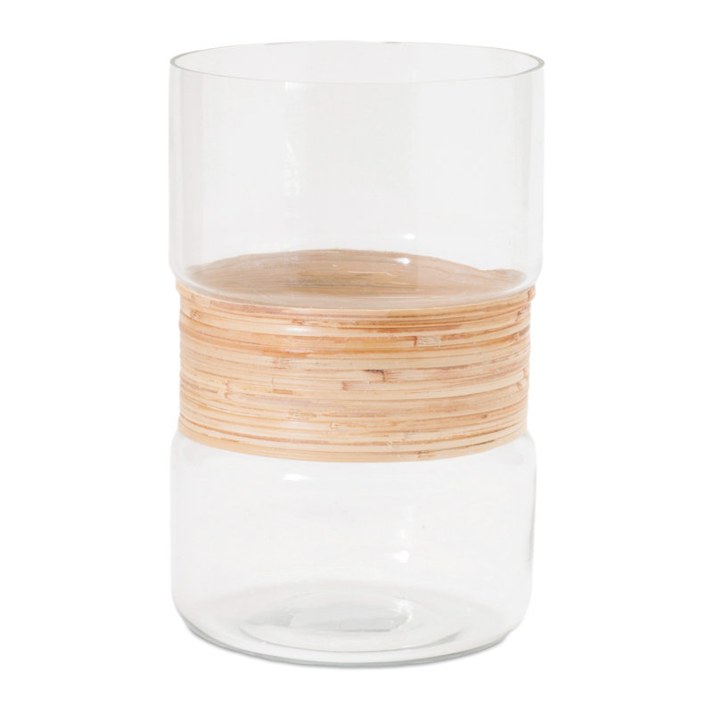Glass Candle Holder with Bamboo Accent