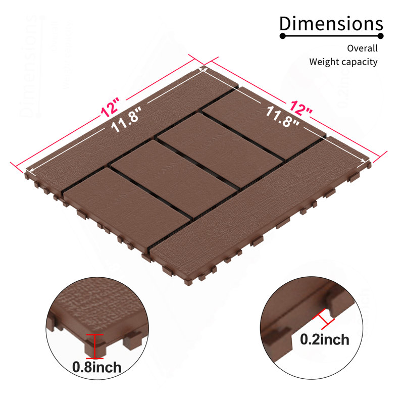 H Style 12" Deck Tiles, Red/Brown