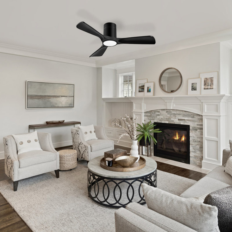 Ceiling Fan With Lights 42 Inch Flush Mount Ceiling Fan With Remote Control, ABS Blades Modern Outdoor Ceiling Fans For Bedroom/Farmhouse/Patio/Indoor, Quiet DC Motor