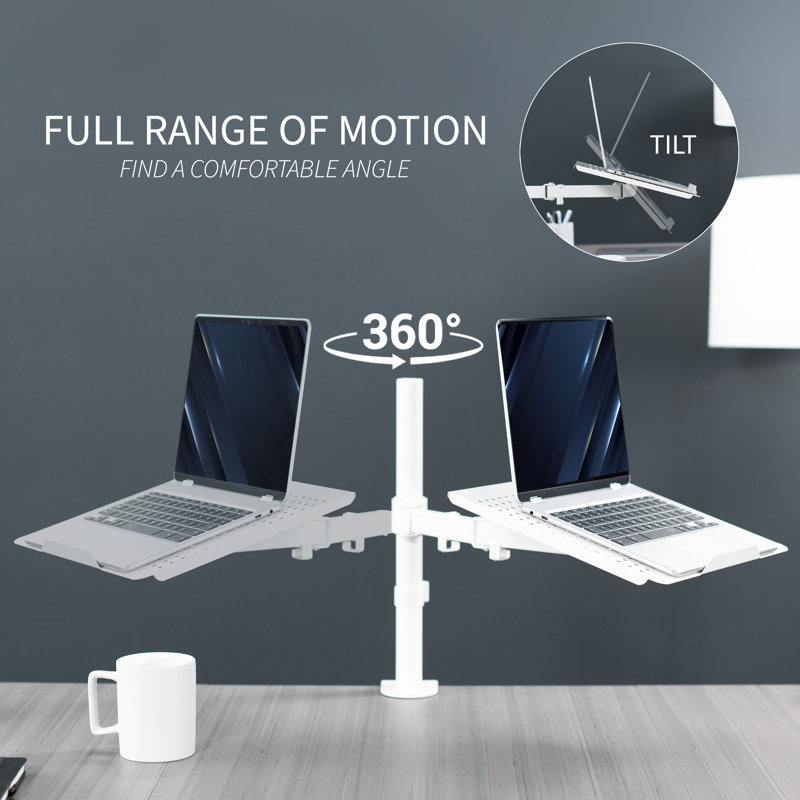 White Adjustable Laptop Desk Mount with C-Clamp and Grommet