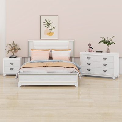 Upholstered Bed With LED Lights, Nightstands, Dresser And Sparkling Shiny Decoration -  Everly Quinn, 2FA32A98487945DF9FEF289524CE6B8A