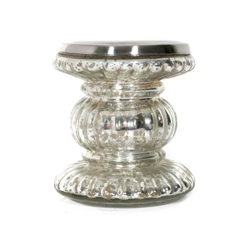 Bougeoir de table en verre 4 po, Argent antique