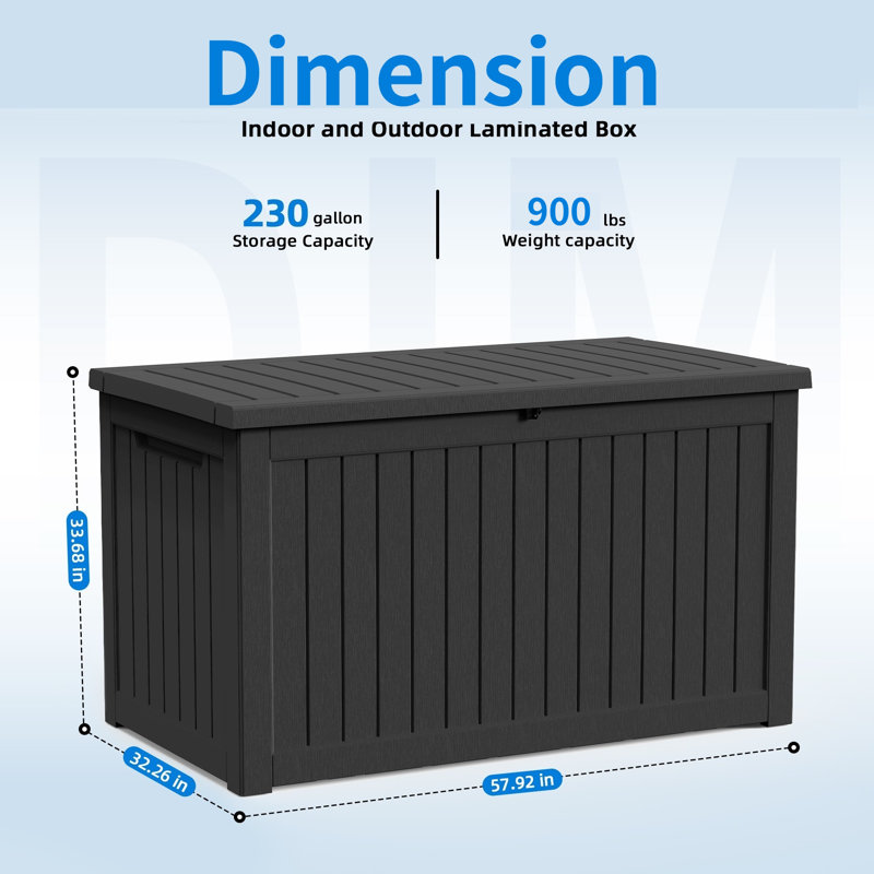 57.92"w 230 Gallon Water Resistant Resin Lockable Deck Box(Black), Black