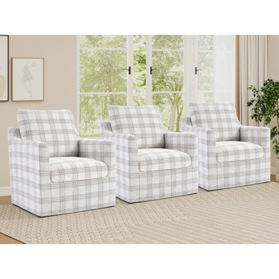 32.28'' Wide Modern Soft Space-Saving Linen Upholstered Striped Swivel Accent Chair(Set Of 3)