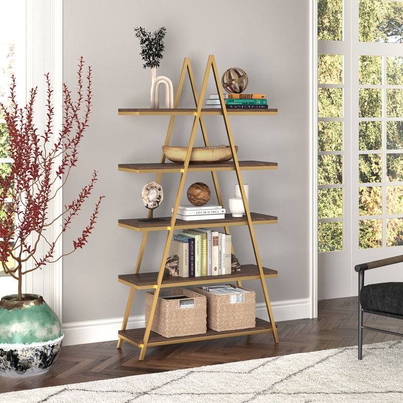 Steel Ladder Bookcase, Gold/Walnut