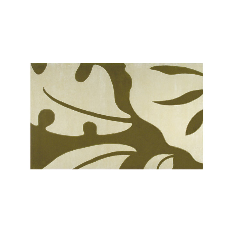 Tapis décoratif en laine Touffeté à la main florale/beige soyeux/vert, Rectangle de 5 pi x 8 pi