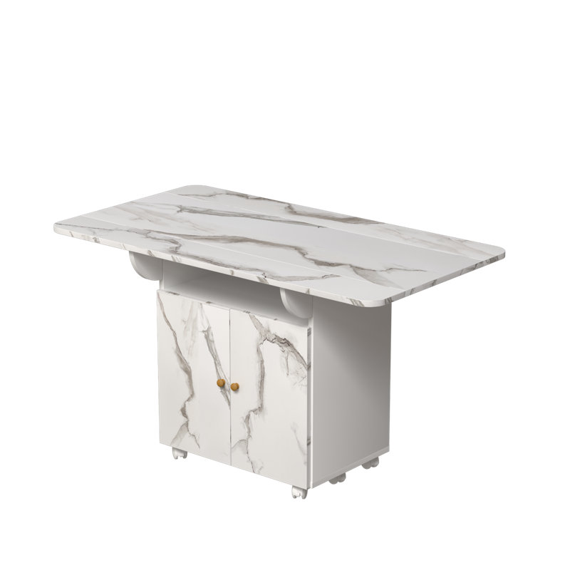 Versatile Folding Dining Table with Storage and Marble Finish
