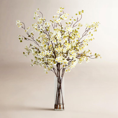 32in. Artificial Cherry Blossom Arrangement in Cylinder Glass Vase