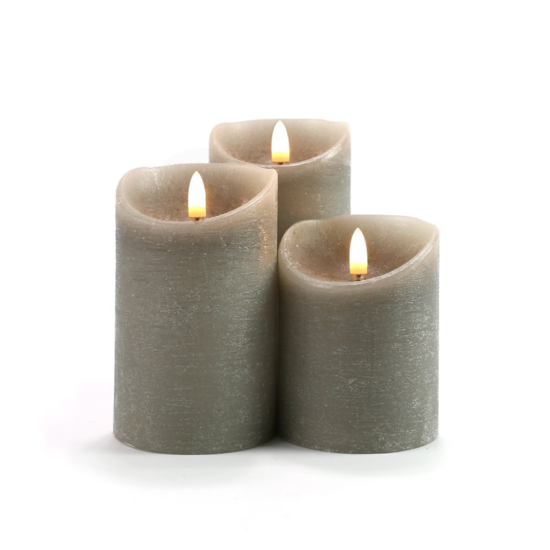 3 Pack Grey LED Light Up Authentic Flame Candles, Grey