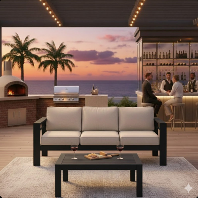 2 Pieces Outdoor Patio Set, Light Gray