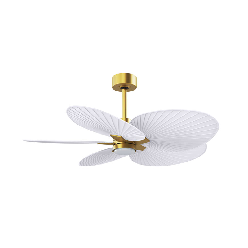 Alessandra Tropical - Five Blade Ceiling Fan - Integrated LED -Matte Black Finish -Light Blue Blades, Brushed Brass